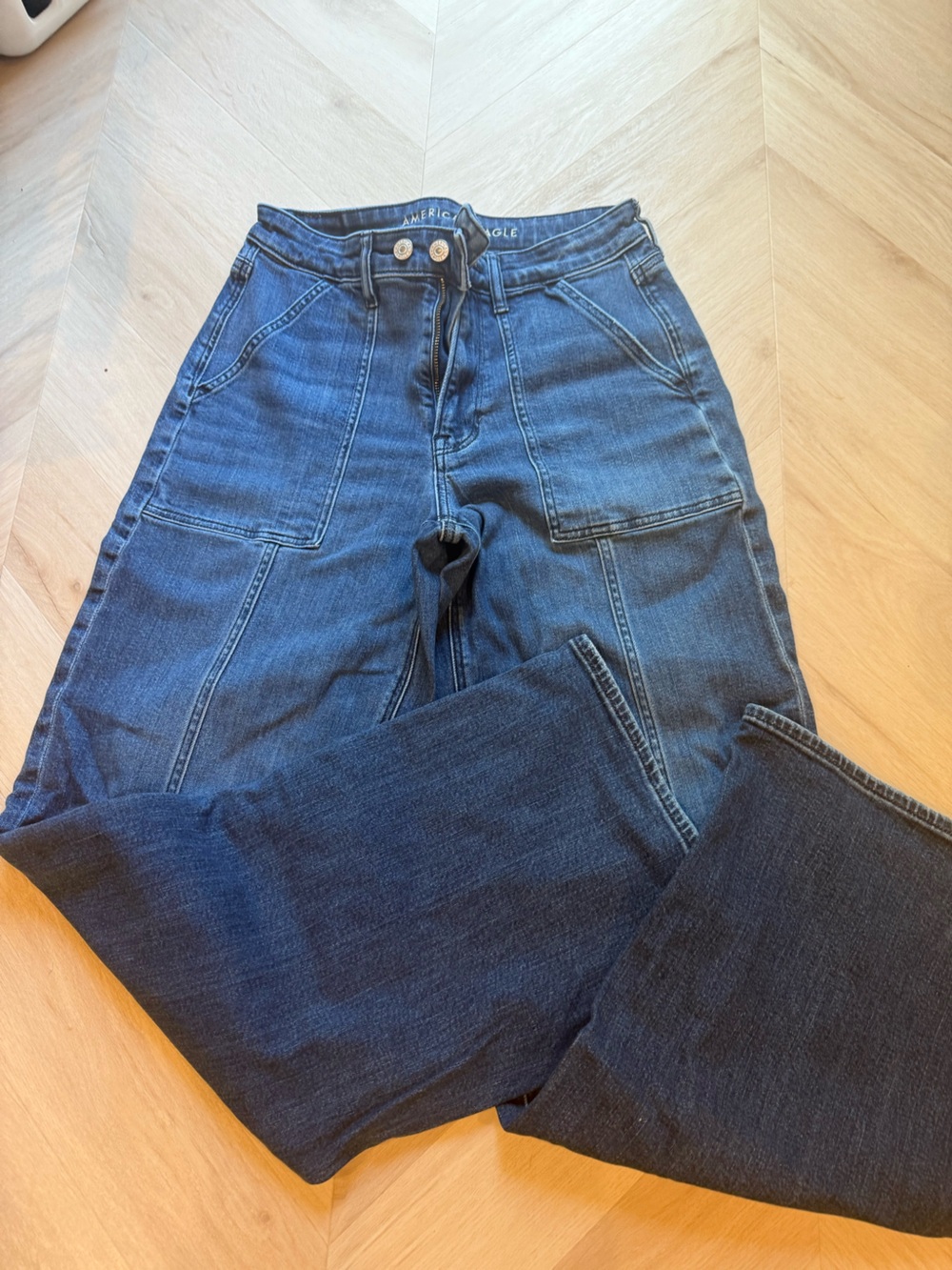Dark Blue Denim Zip-Front wide leg jeans
